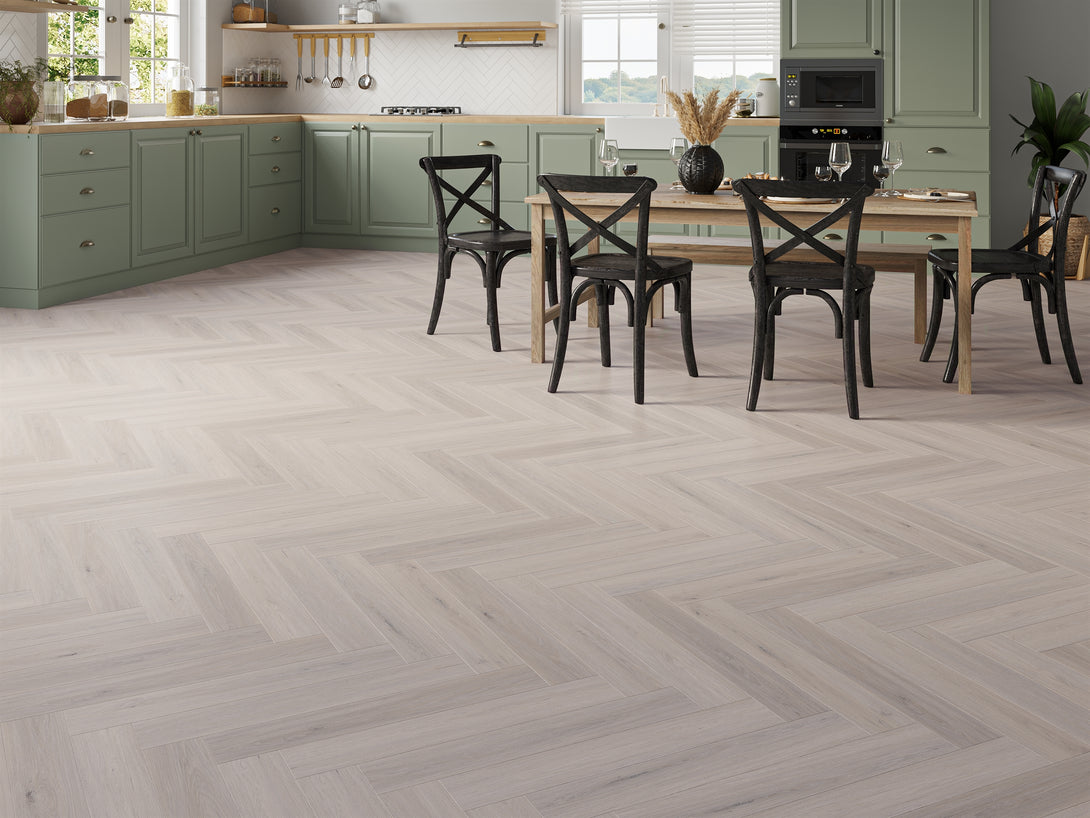 Arbor Herringbone LVT Flooring - Frosted Oak