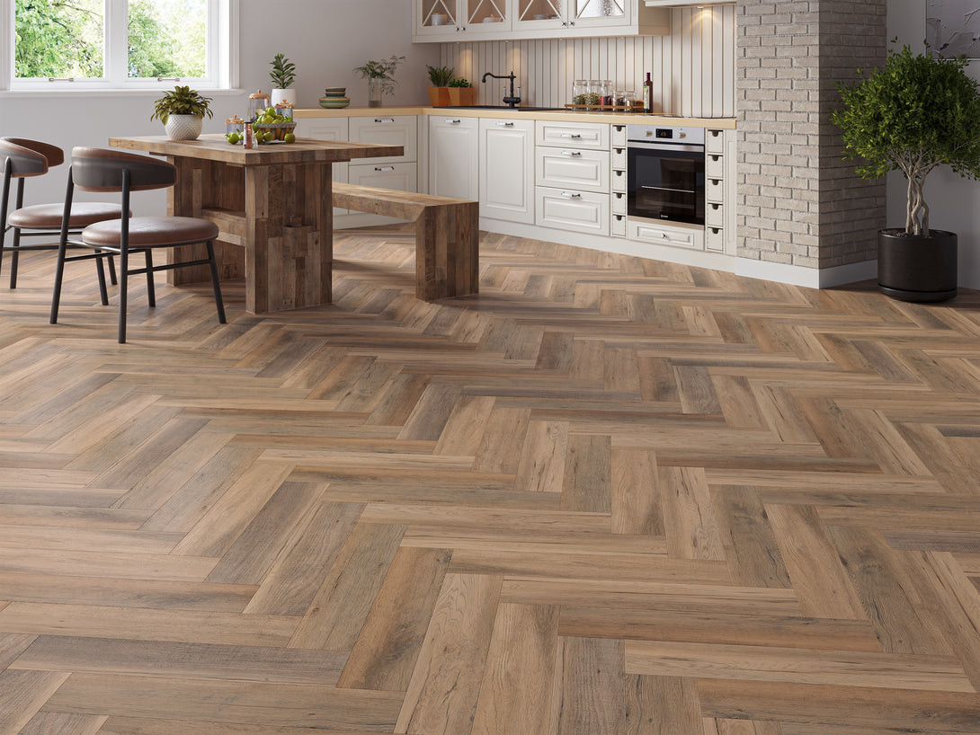 Arbor Herringbone LVT Flooring - Reclaimed Oak