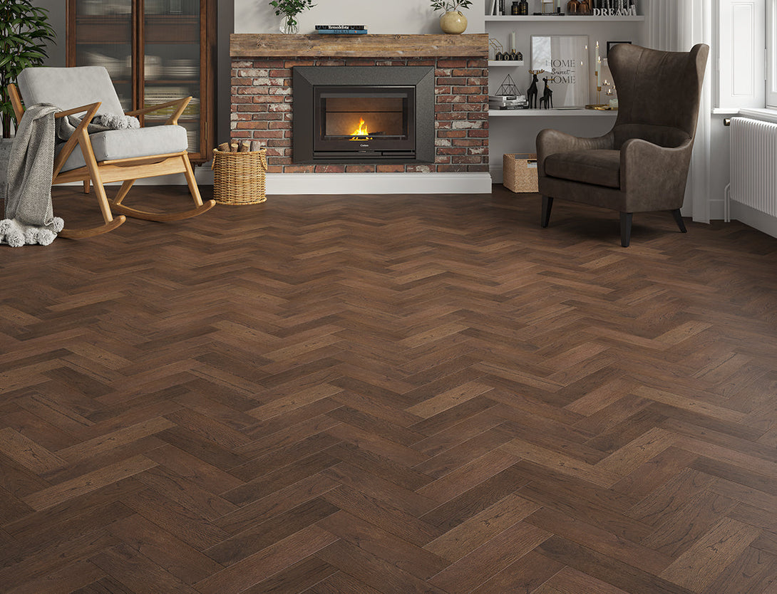 Belvedere Herringbone Engineered Wood Flooring - Cask Oak