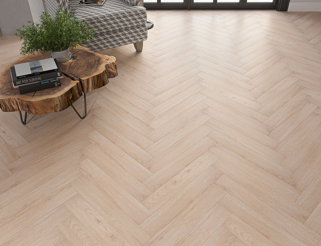 Pavilion Herringbone Laminate Flooring - Greige Oak