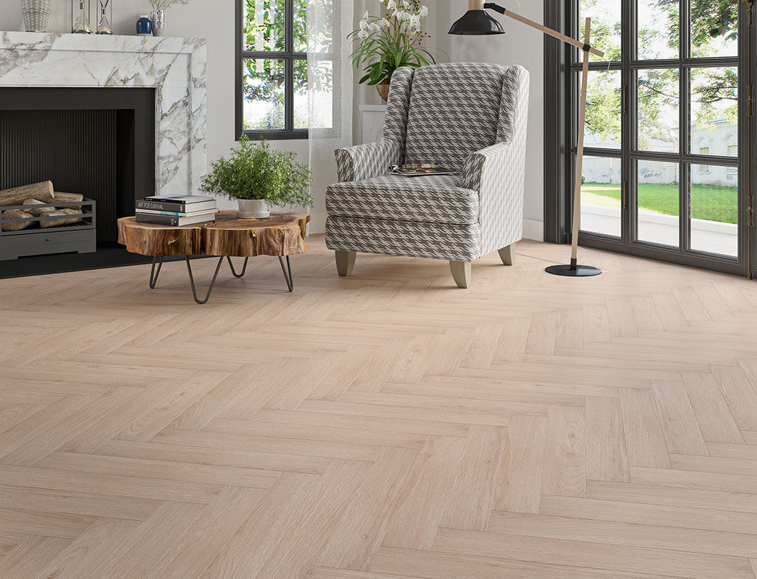 Pavilion Herringbone Laminate Flooring - Greige Oak