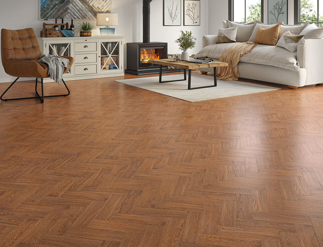 Belvedere Herringbone Engineered Wood Flooring - Antique Manor Oak