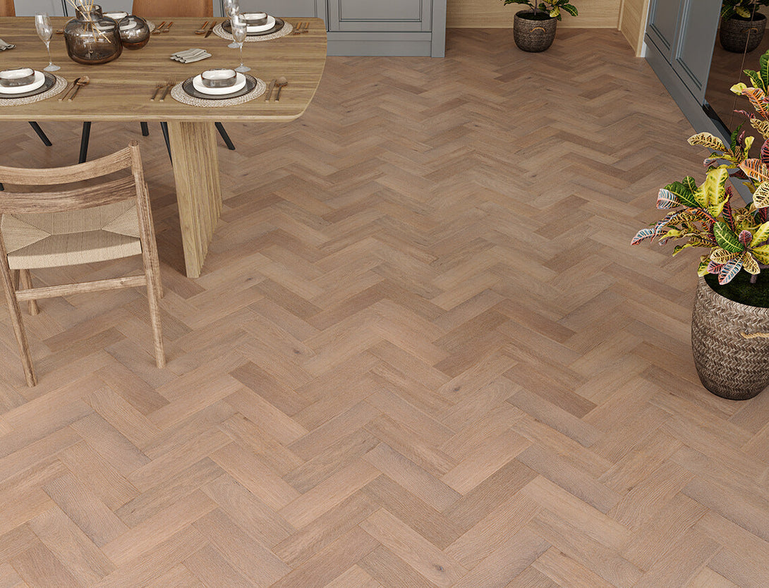 Belvedere Herringbone Engineered Wood Flooring - Smoked Pearl Oak