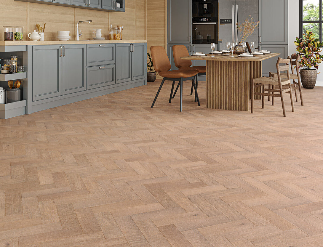 Belvedere Herringbone Engineered Wood Flooring - Smoked Pearl Oak