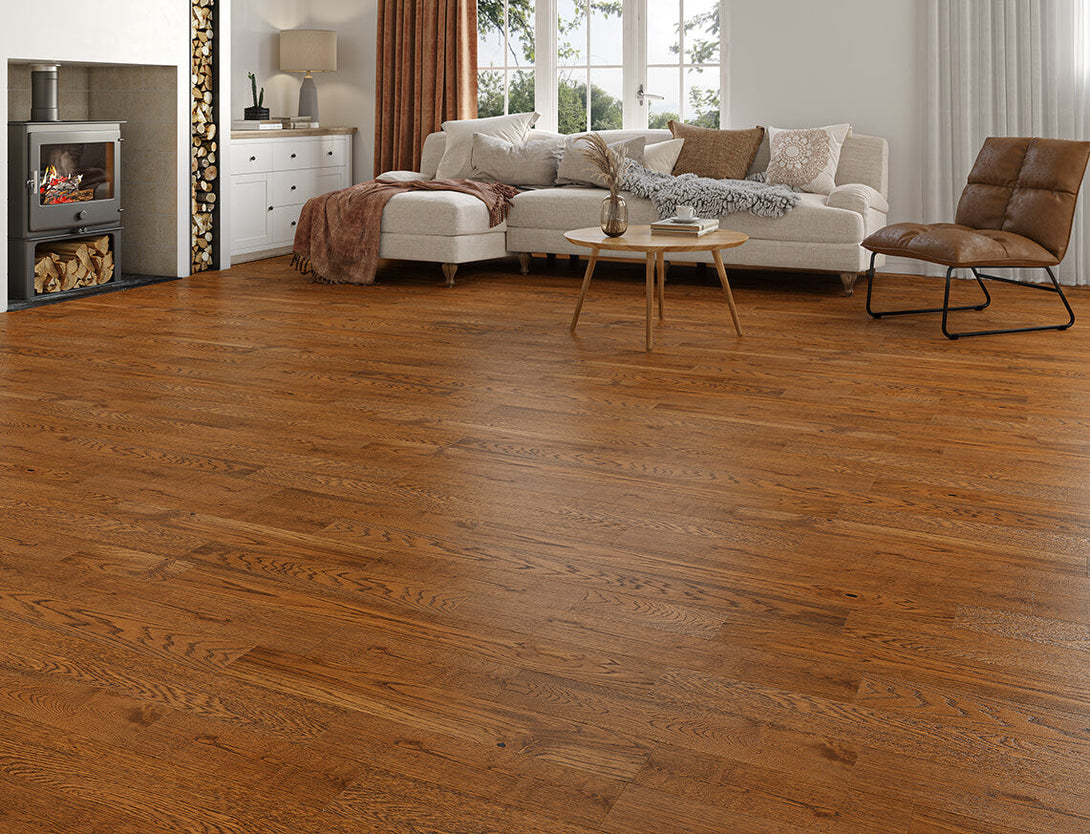 Belvedere Straight Plank Engineered Wood Flooring - Golden Harvest Oak