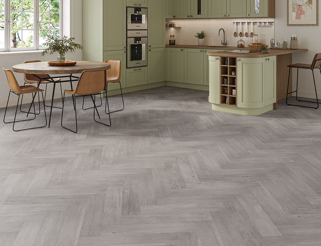 Arbor Herringbone SPC LVT Flooring - Drift Grey Oak