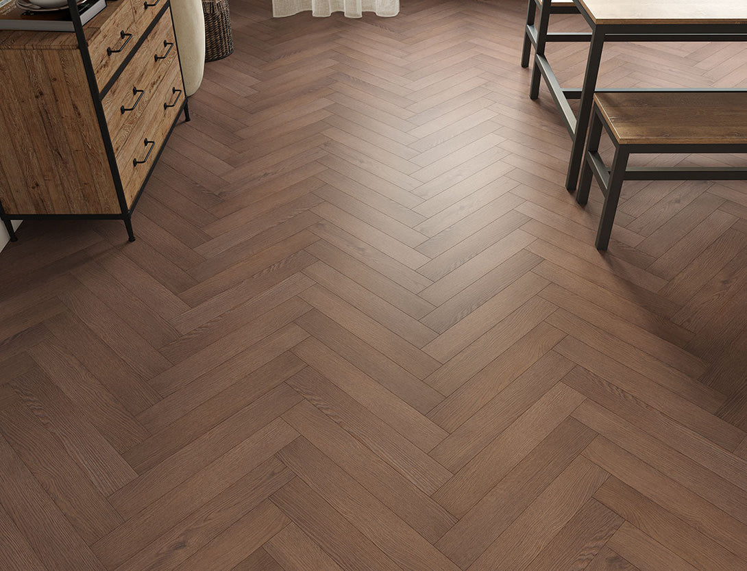 Pavilion Herringbone Laminate Flooring - Cacao Oak