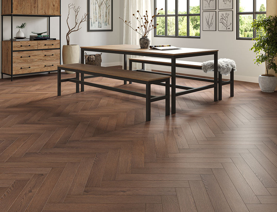 Pavilion Herringbone Laminate Flooring - Cacao Oak
