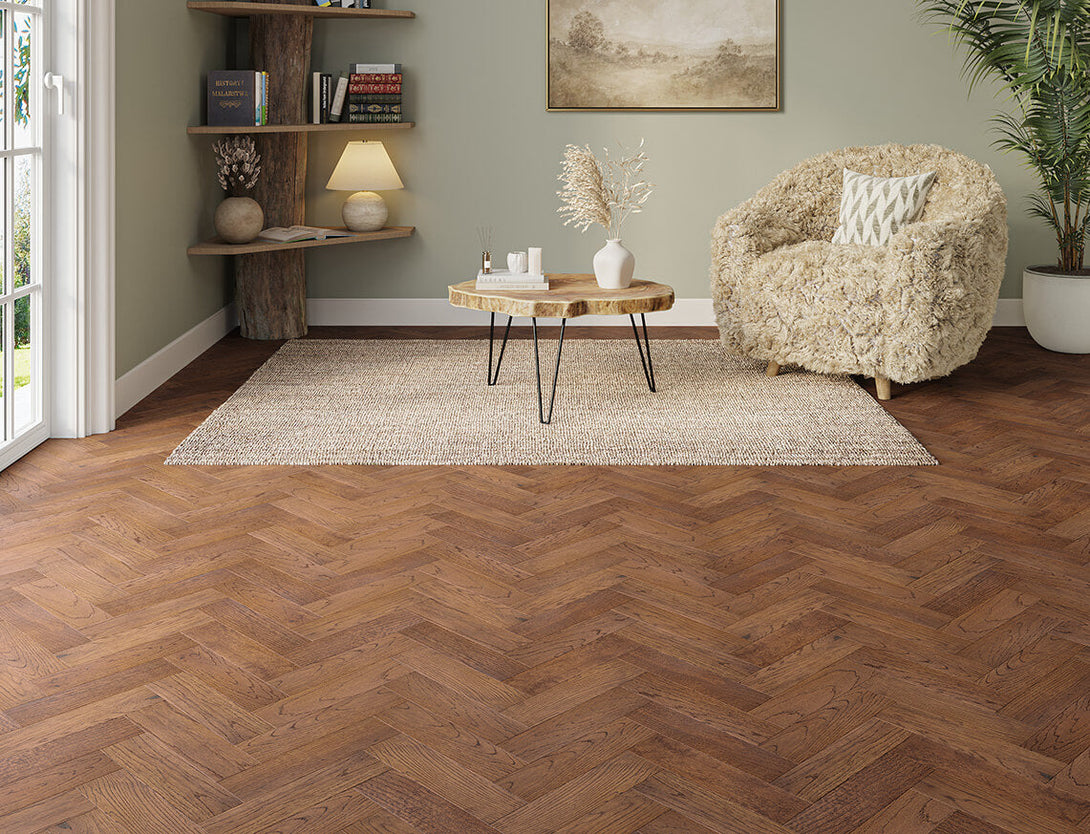 Belvedere Herringbone Engineered Wood Flooring - Sunlit Oak